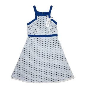 Amy Matto Dress Size 4‎ White Blue Eyelet Amaya Sleeveless Square Neck NEW